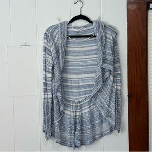 Anthropologie Knitted & Knotted Striped Blue and White‎ Cardigan Small